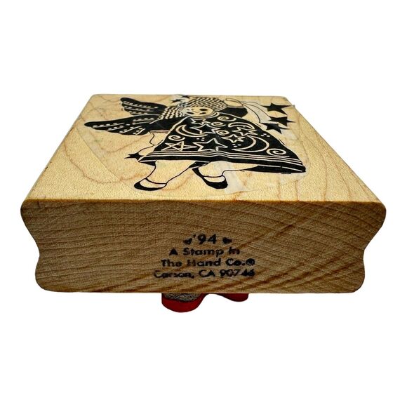 A Stamp In The Hand Angel with Stars Wood Mounted Rubber Stamp Vintage 1994 - Picture 2 of 6